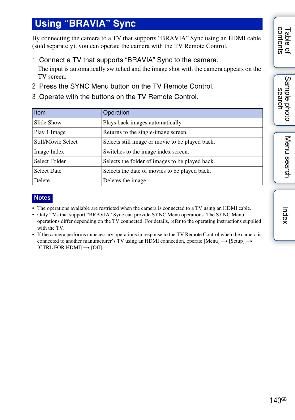 Using “bravia” sync | Sony NEX-C3A User Manual | Page 140 / 170