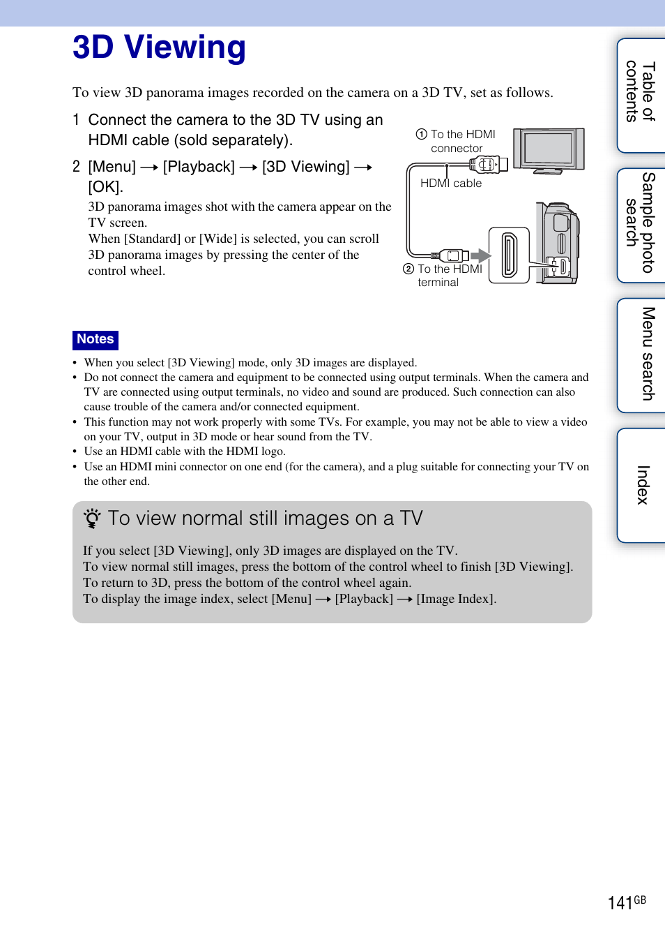 3d viewing | Sony NEX-C3A User Manual | Page 141 / 170