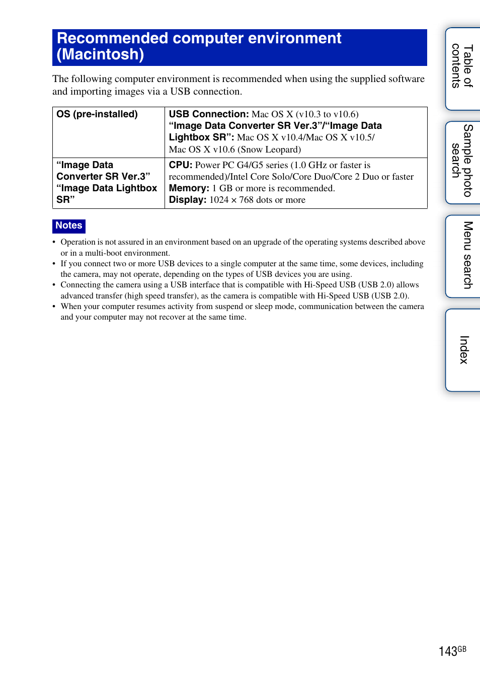 Recommended computer environment (macintosh) | Sony NEX-C3A User Manual | Page 143 / 170