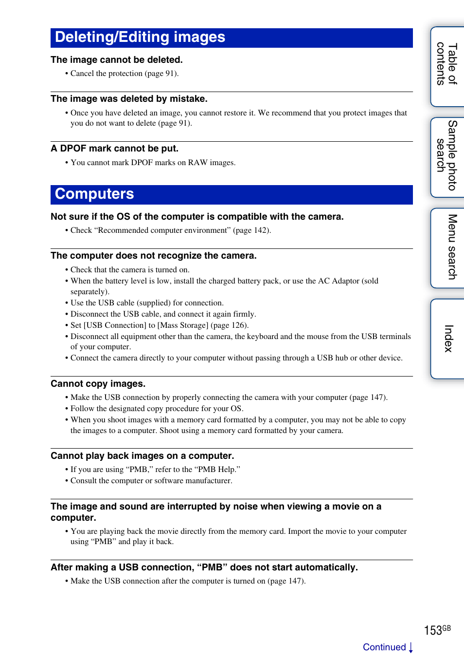 Deleting/editing images computers | Sony NEX-C3A User Manual | Page 153 / 170