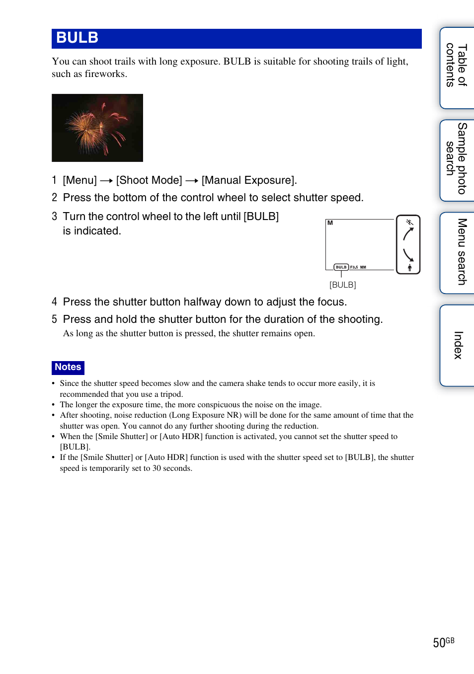 Bulb | Sony NEX-C3A User Manual | Page 50 / 170