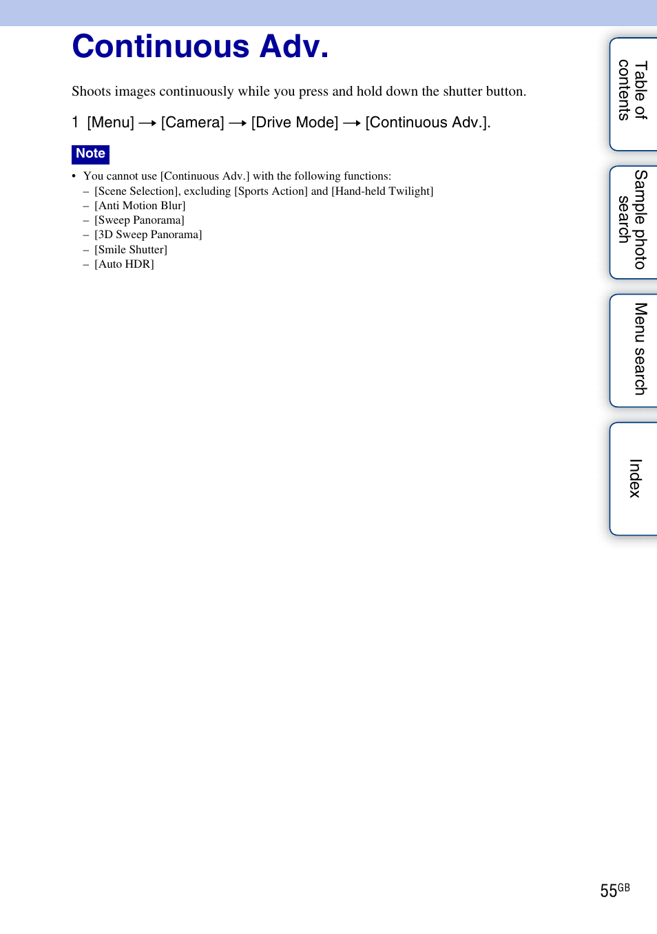 Continuous adv | Sony NEX-C3A User Manual | Page 55 / 170