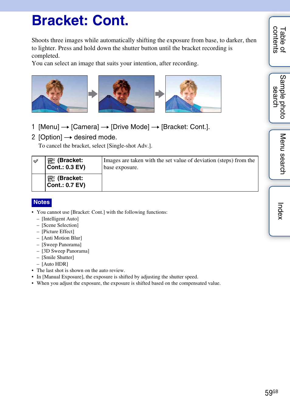 Bracket: cont | Sony NEX-C3A User Manual | Page 59 / 170