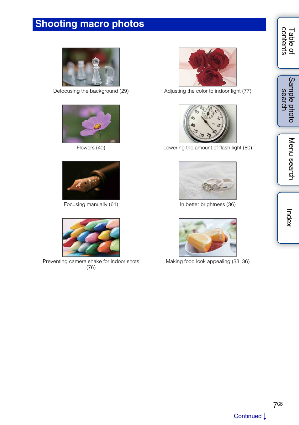 Shooting macro photos, Age 7) | Sony NEX-C3A User Manual | Page 7 / 170