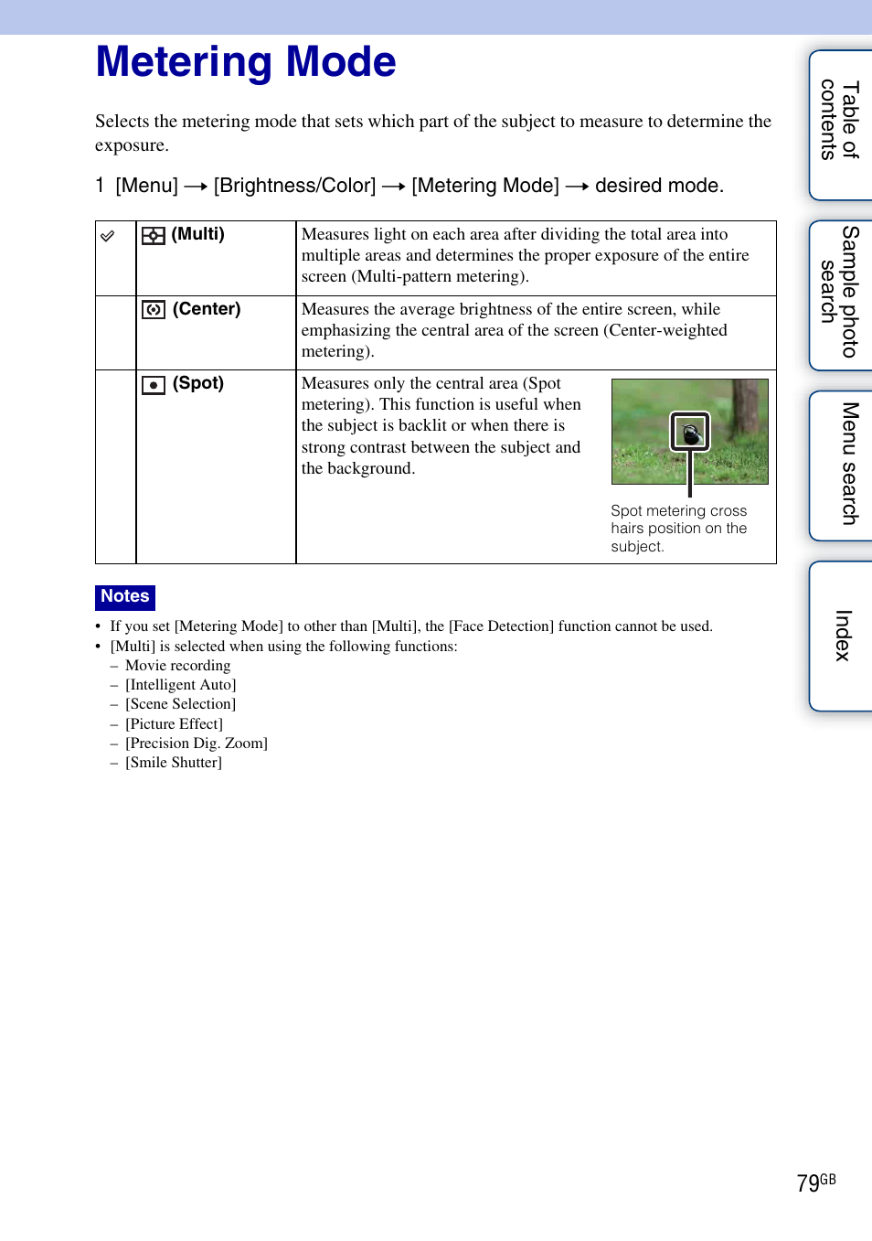 Metering mode | Sony NEX-C3A User Manual | Page 79 / 170