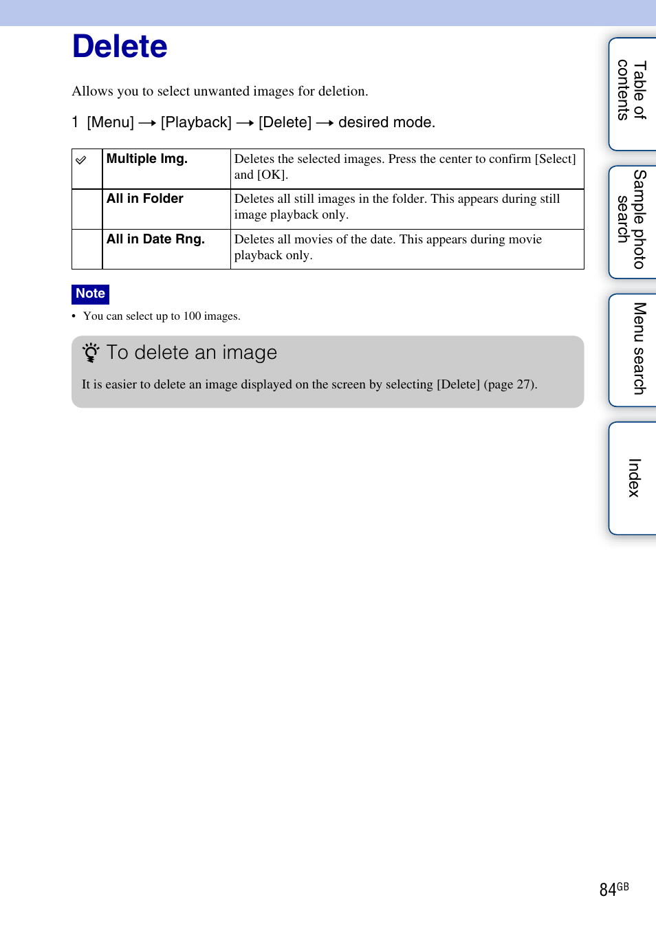 Delete | Sony NEX-C3A User Manual | Page 84 / 170