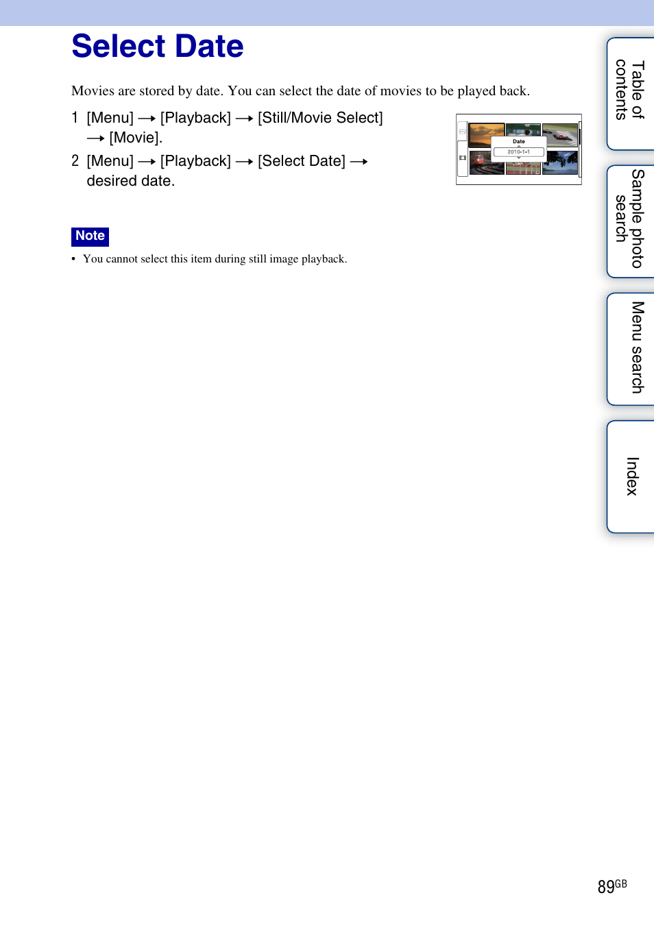 Select date | Sony NEX-C3A User Manual | Page 89 / 170