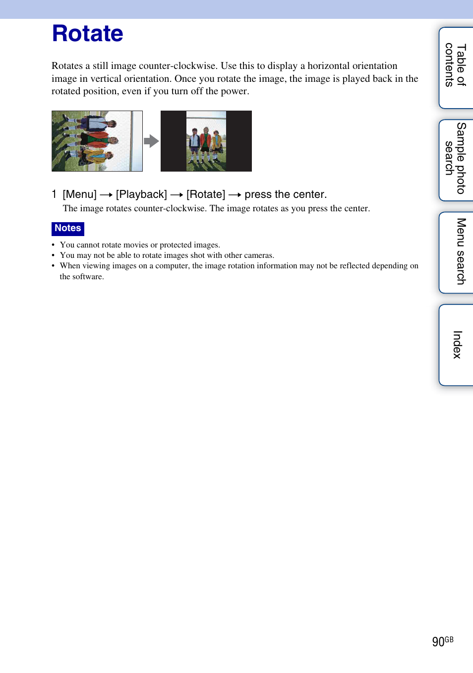 Rotate | Sony NEX-C3A User Manual | Page 90 / 170