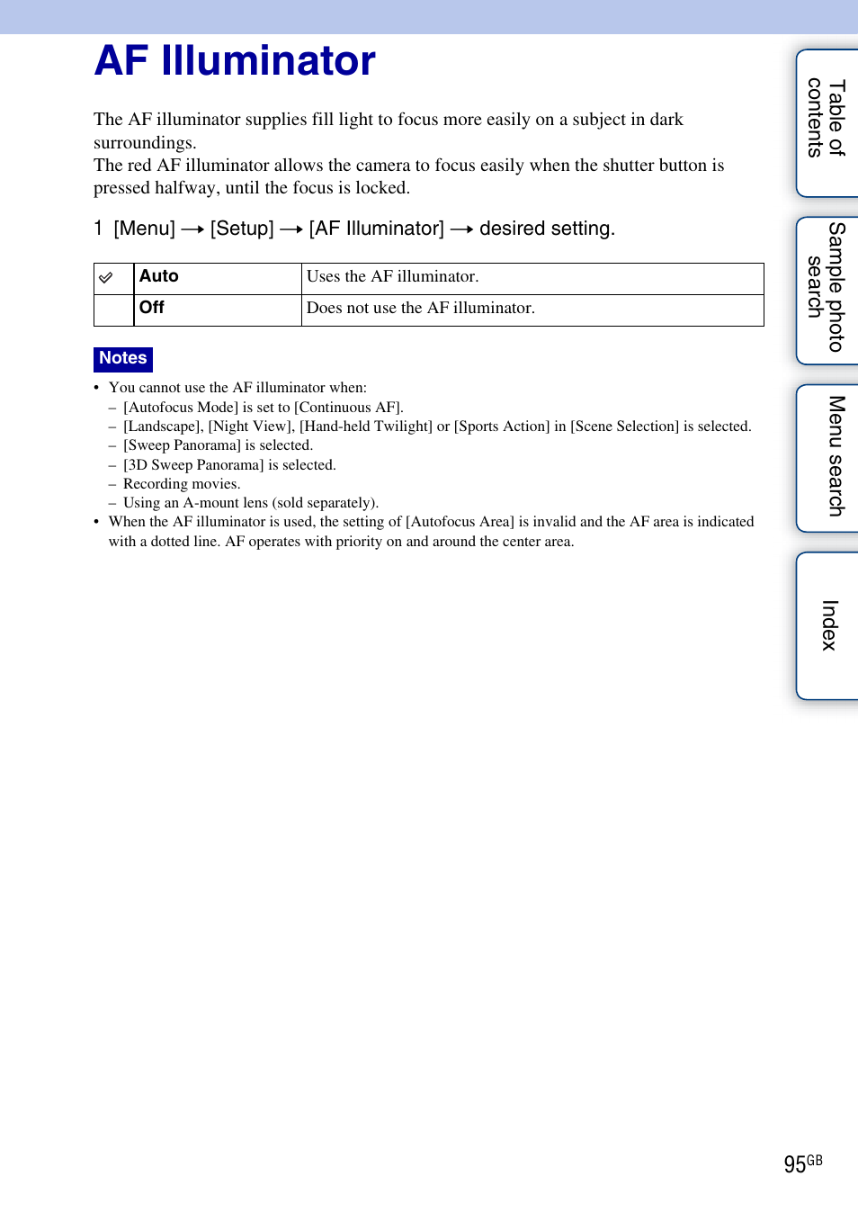 Af illuminator | Sony NEX-C3A User Manual | Page 95 / 170