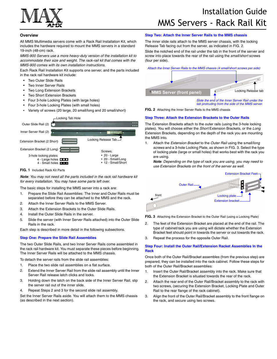 AMX Rack Rail Kit MMS Servers User Manual | 2 pages