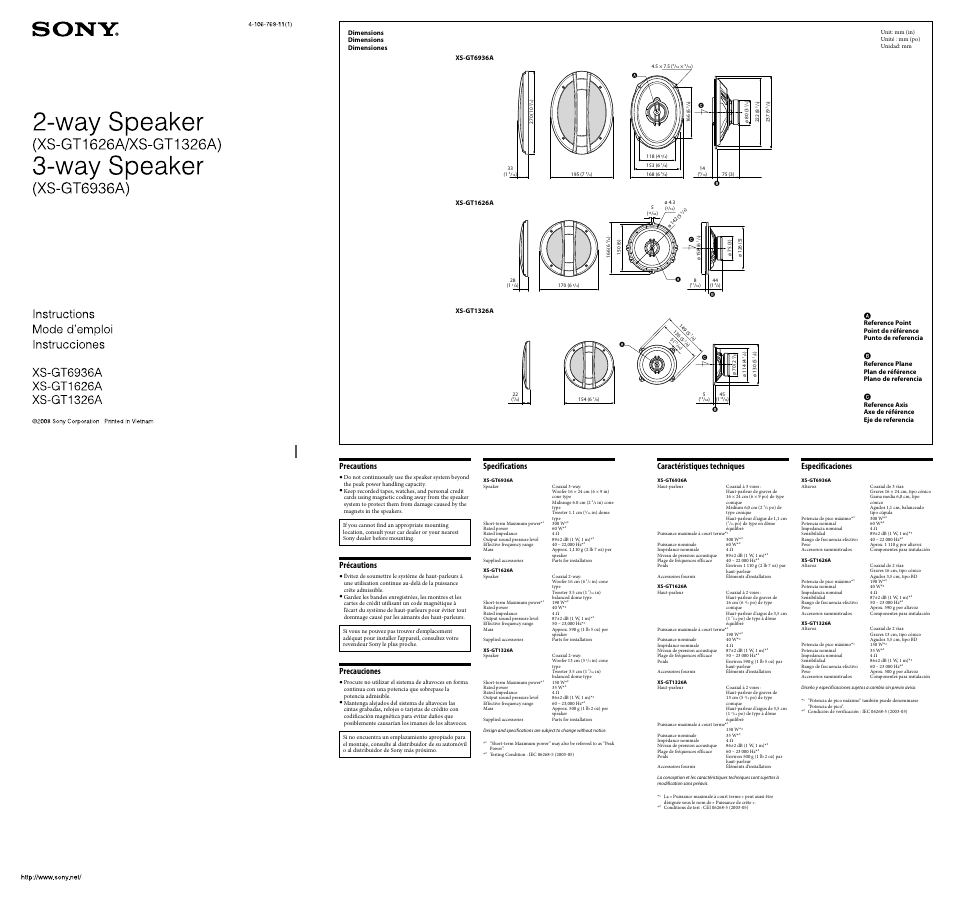 Sony XS-GT1626A User Manual | 2 pages