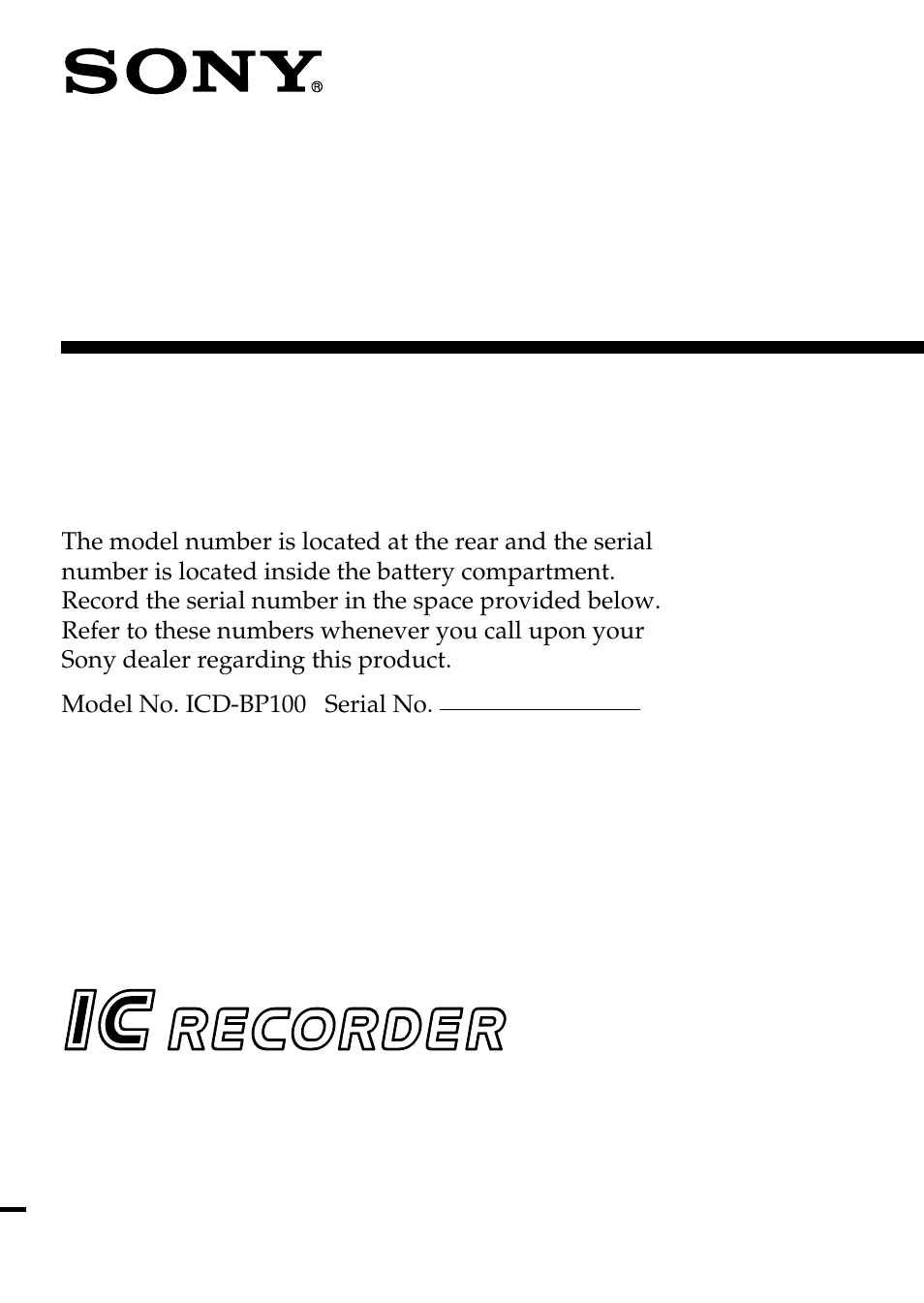 Sony ICD-BP100 User Manual | 68 pages