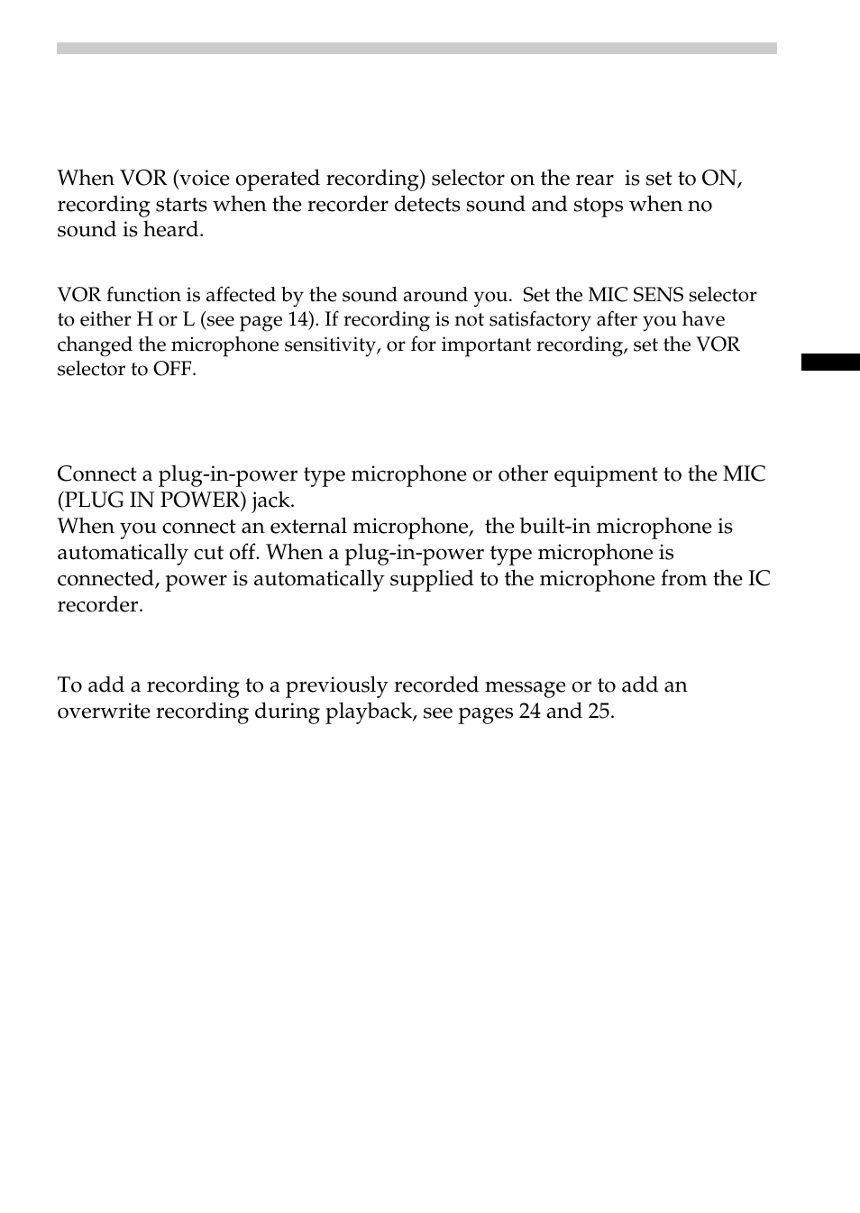 Various ways of recording | Sony ICD-BP100 User Manual | Page 15 / 68