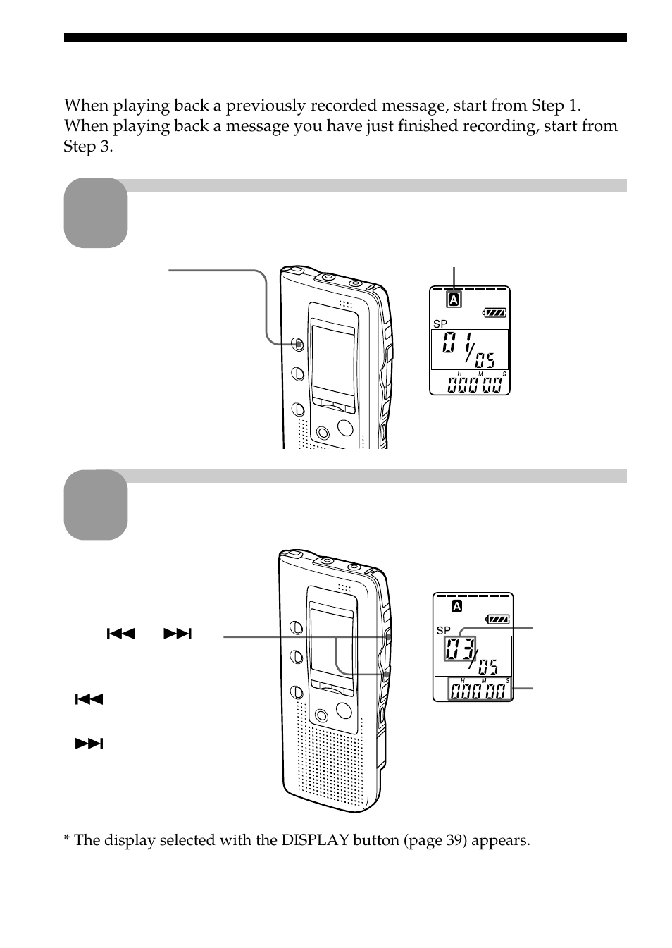 Select the folder . select the message number, Playing back messages | Sony ICD-BP100 User Manual | Page 16 / 68
