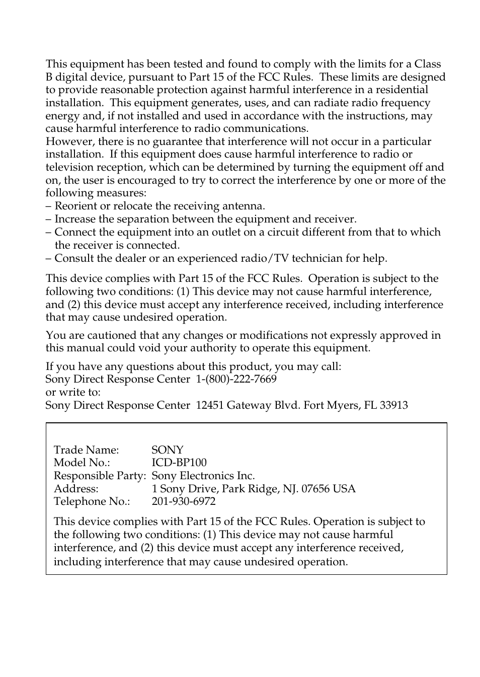 Information | Sony ICD-BP100 User Manual | Page 2 / 68