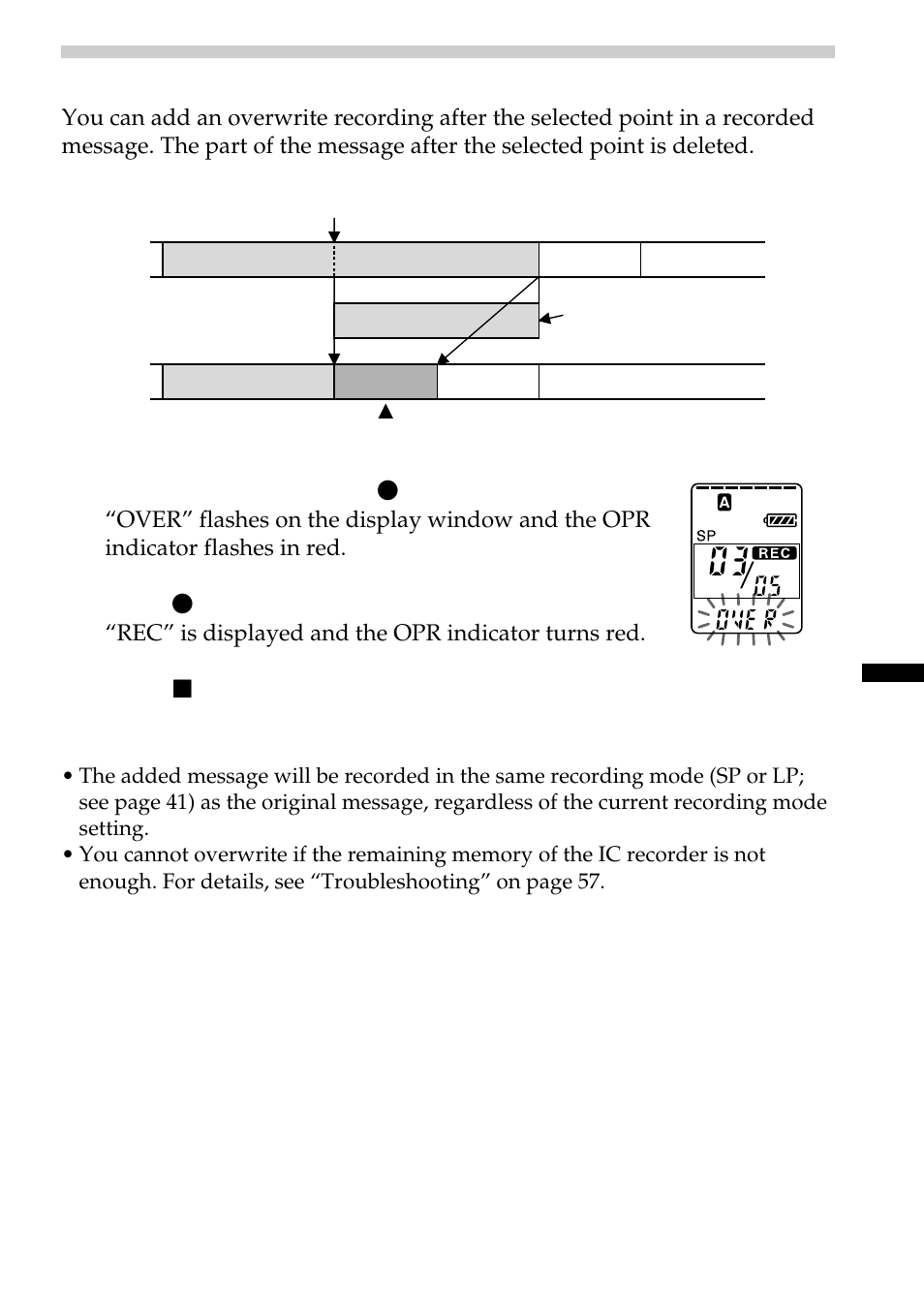 Adding an overwrite recording during playback | Sony ICD-BP100 User Manual | Page 25 / 68