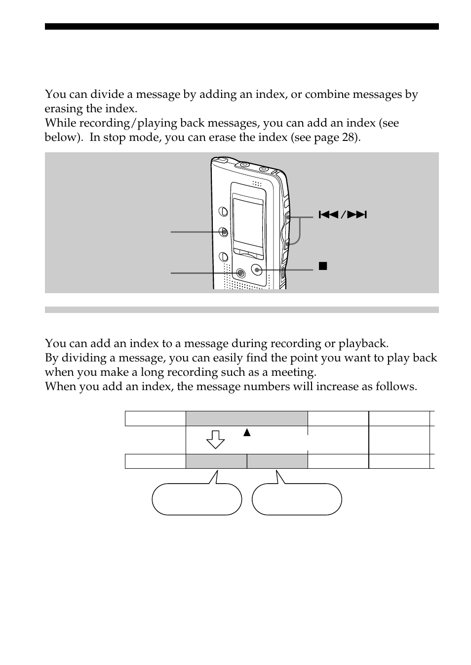 Dividing a message by adding an index | Sony ICD-BP100 User Manual | Page 26 / 68
