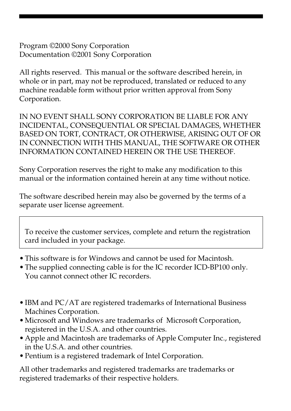 Notice for users | Sony ICD-BP100 User Manual | Page 3 / 68