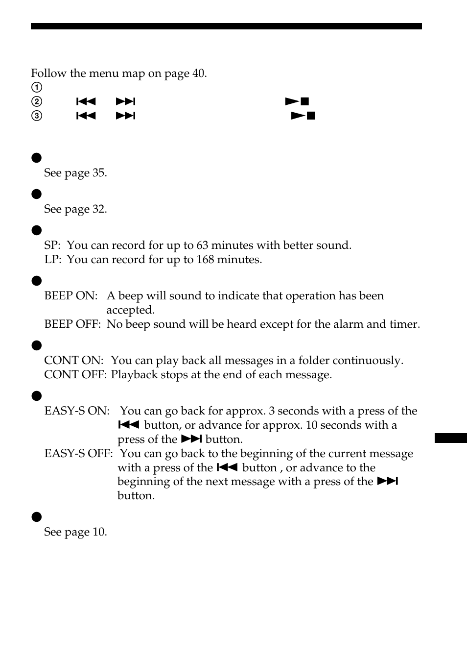 Changing the settings | Sony ICD-BP100 User Manual | Page 41 / 68