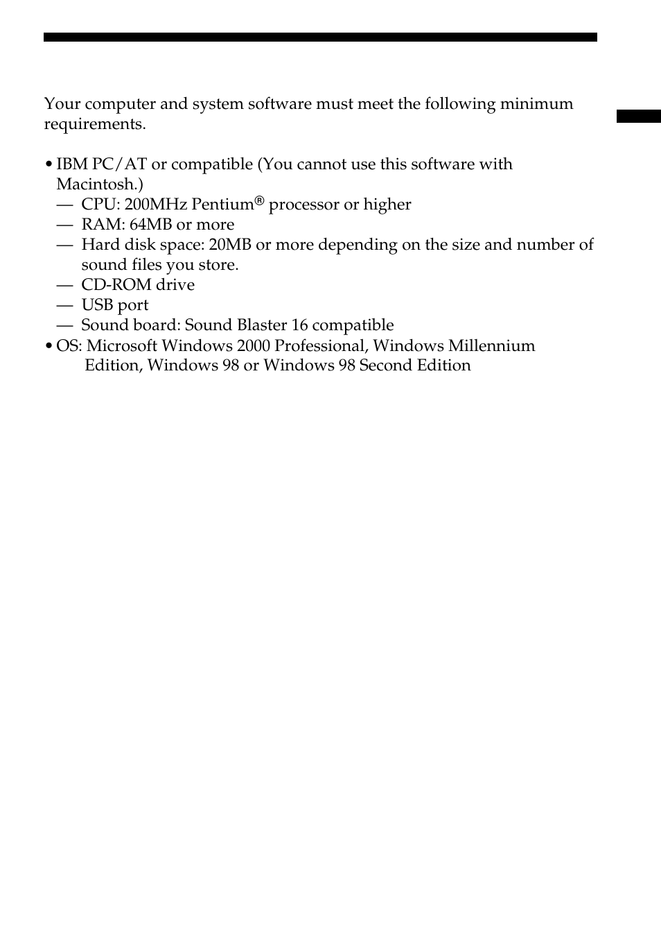 System requirements | Sony ICD-BP100 User Manual | Page 45 / 68