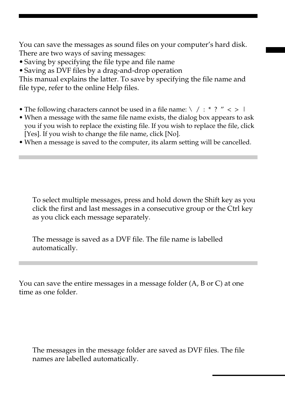 Saving messages to the computer, Saving messages one by one, Saving the entire messages in a folder at one time | Sony ICD-BP100 User Manual | Page 51 / 68