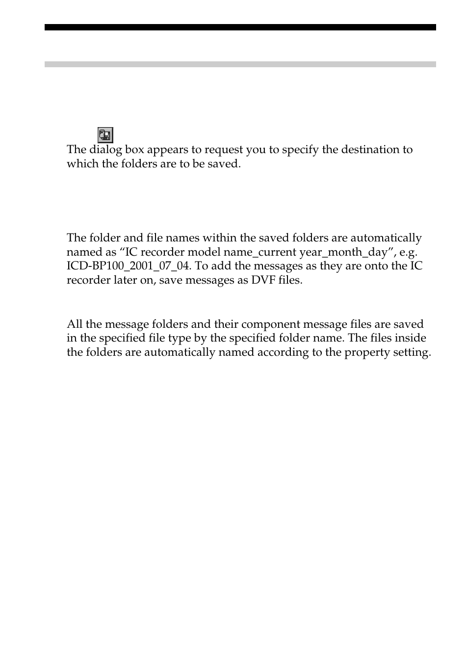 Saving all message folders at one time | Sony ICD-BP100 User Manual | Page 52 / 68