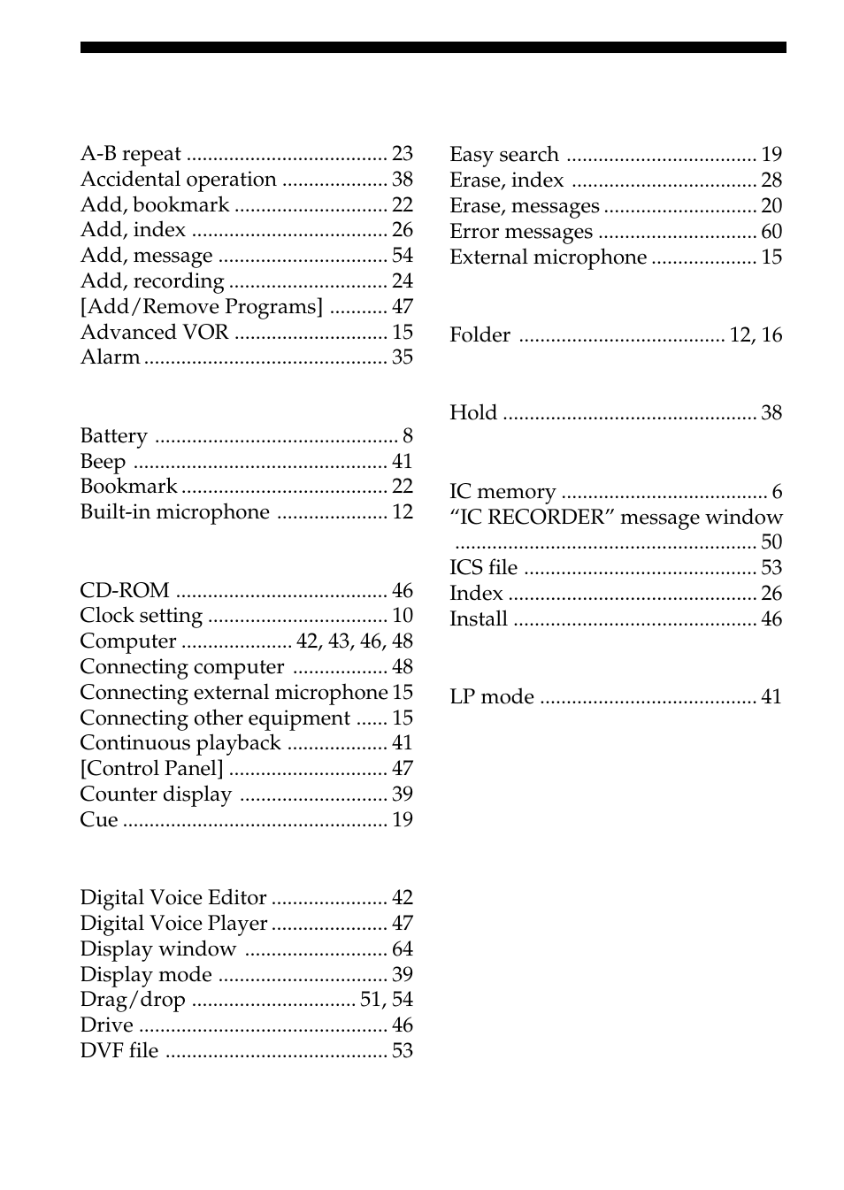 Index | Sony ICD-BP100 User Manual | Page 66 / 68
