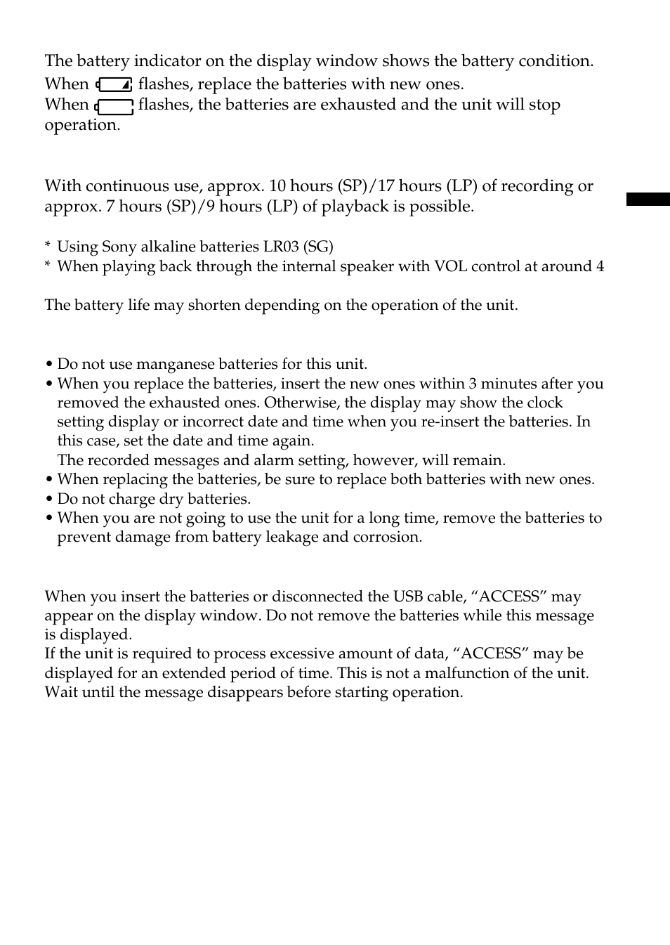 Sony ICD-BP100 User Manual | Page 9 / 68