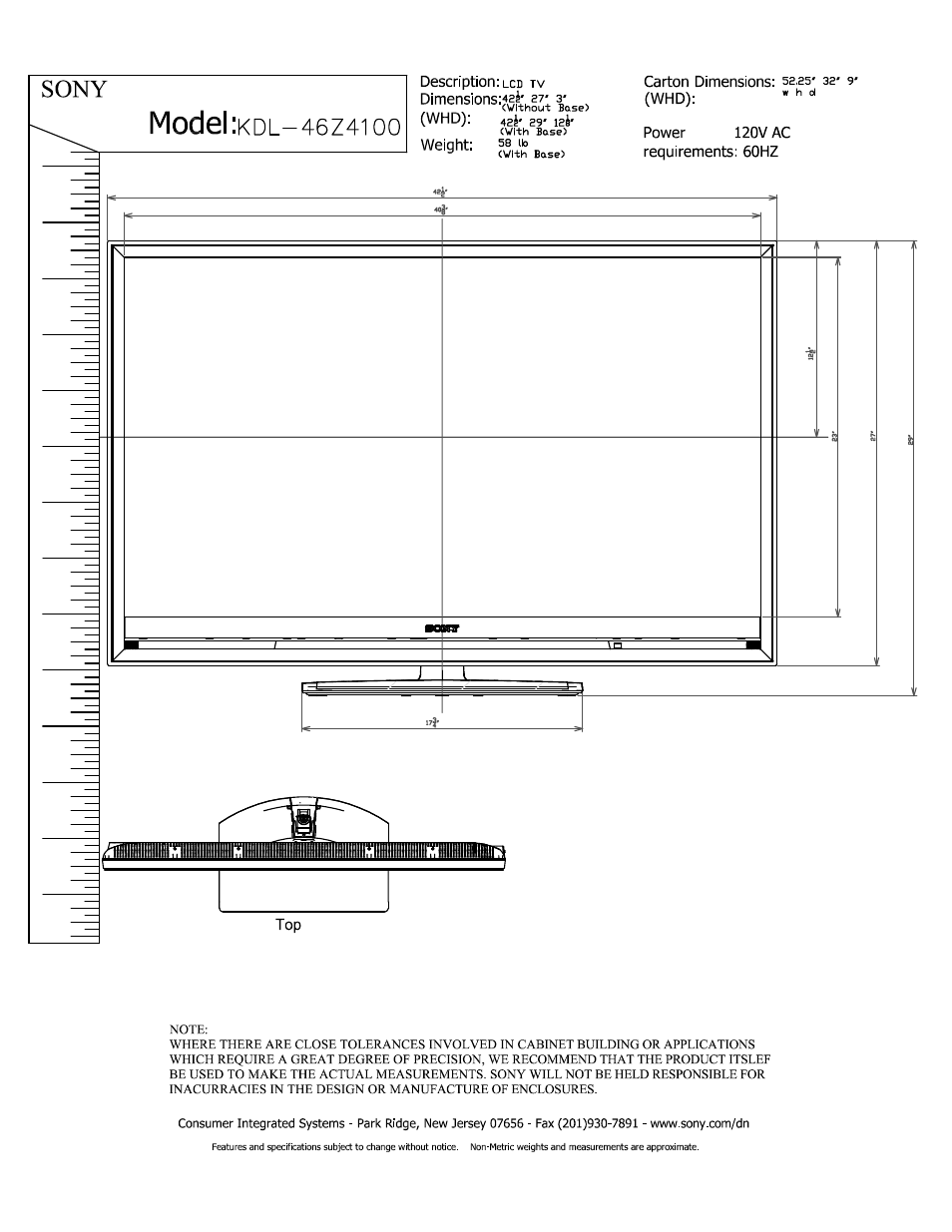 Sony KDL-46Z4100 User Manual | 3 pages