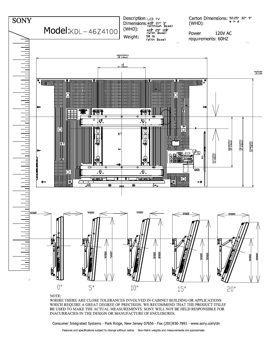 Sony, Model :kdl-46z4i 00, Model | Sony KDL-46Z4100 User Manual | Page 3 / 3