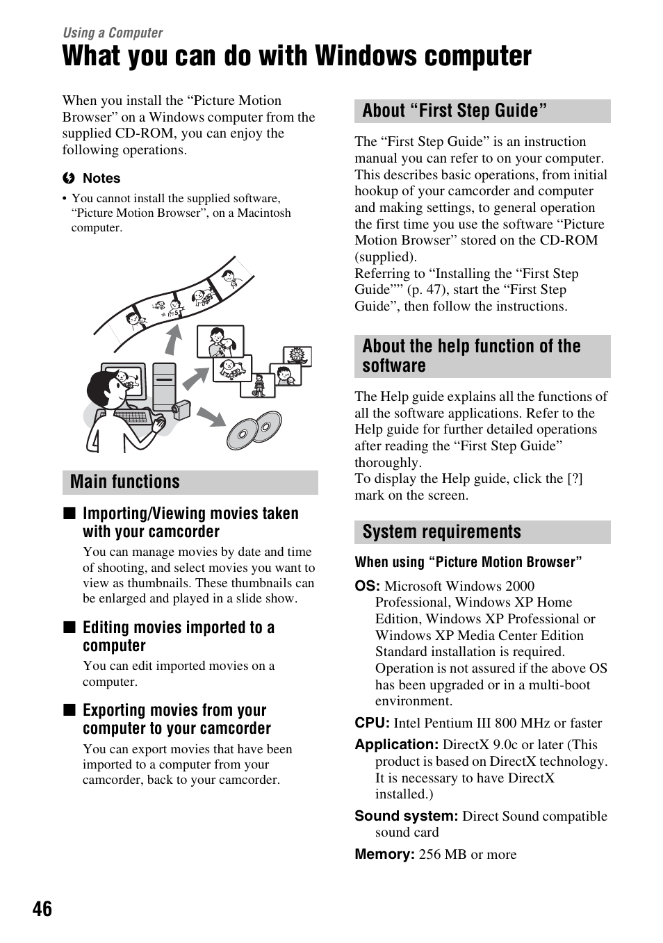 Using a computer, What you can do with windows computer, What you can do with windows | Computer, P. 46) | Sony DCR-HC38 User Manual | Page 46 / 84