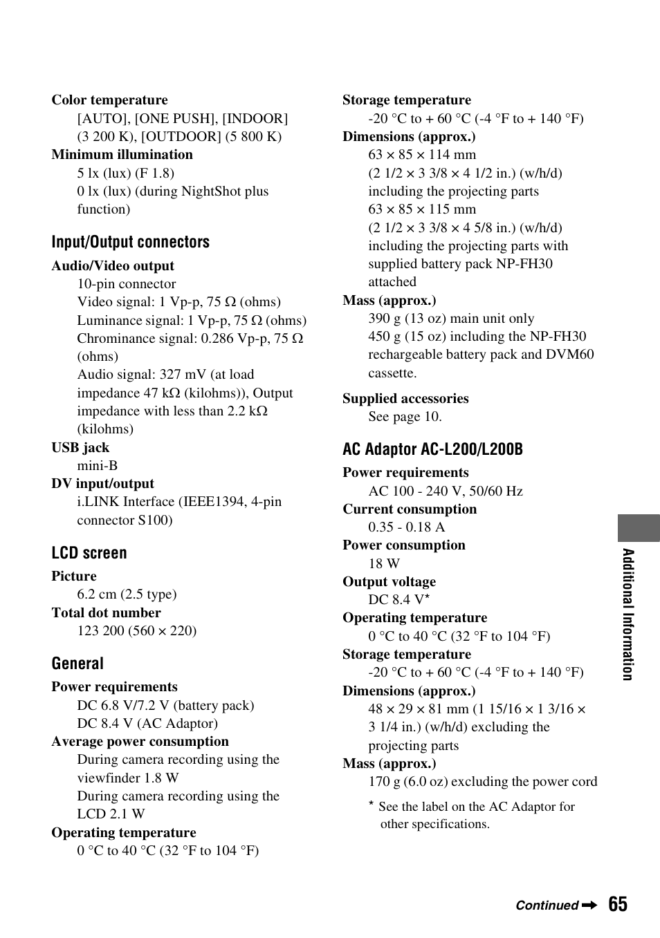 Sony DCR-HC38 User Manual | Page 65 / 84