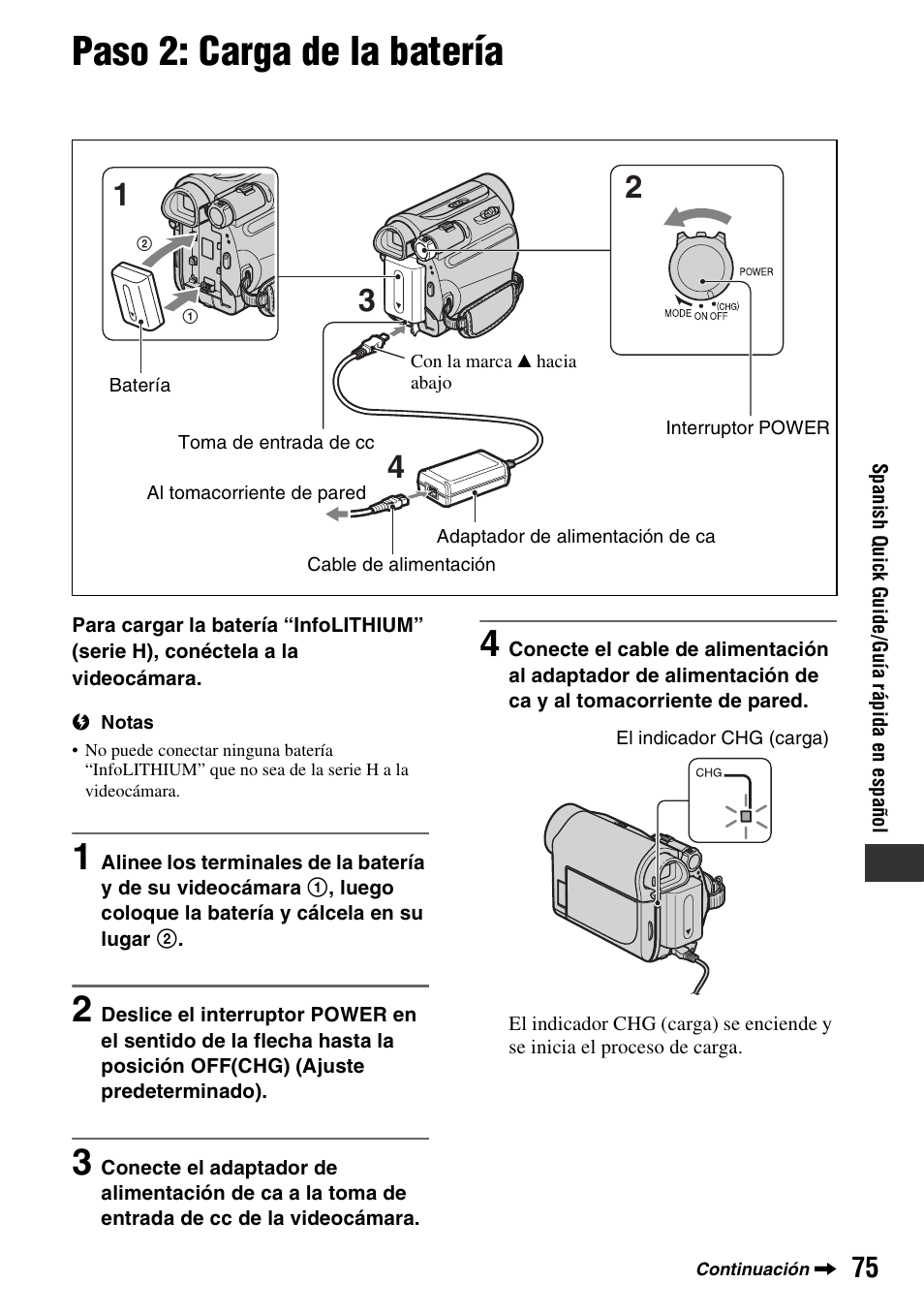 Paso 2: carga de la batería | Sony DCR-HC38 User Manual | Page 75 / 84