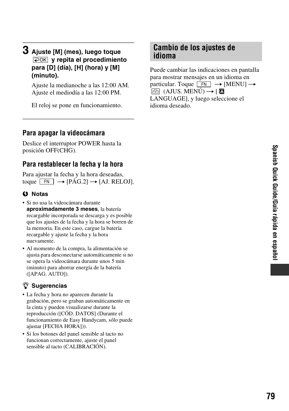 Cambio de los ajustes de idioma | Sony DCR-HC38 User Manual | Page 79 / 84