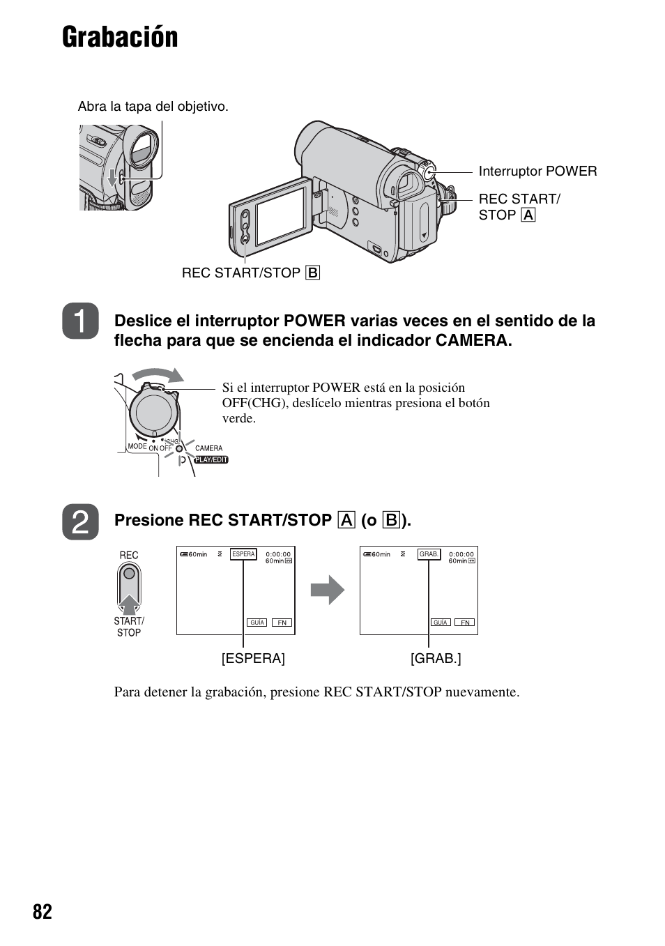 Grabación | Sony DCR-HC38 User Manual | Page 82 / 84