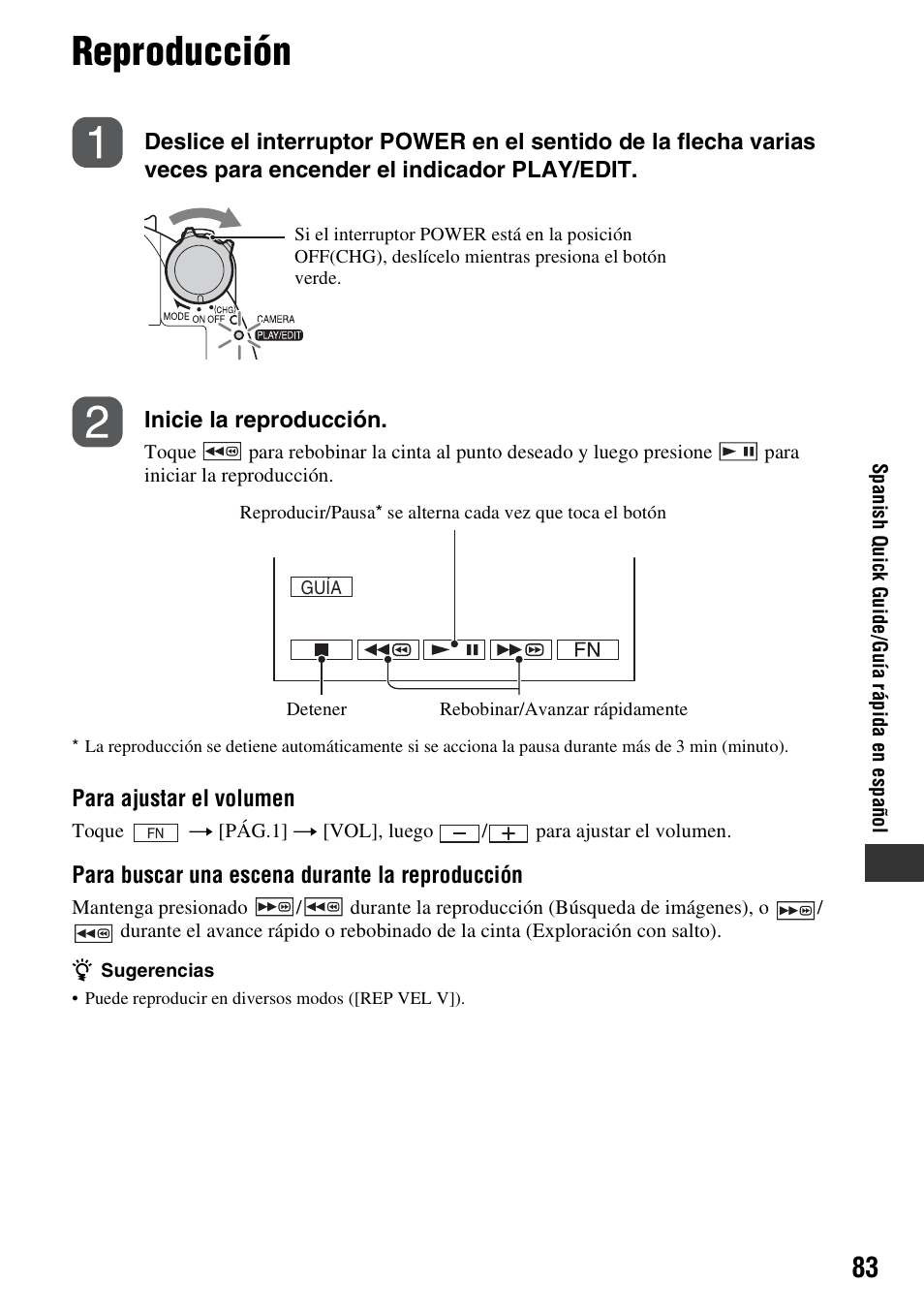 Reproducción | Sony DCR-HC38 User Manual | Page 83 / 84