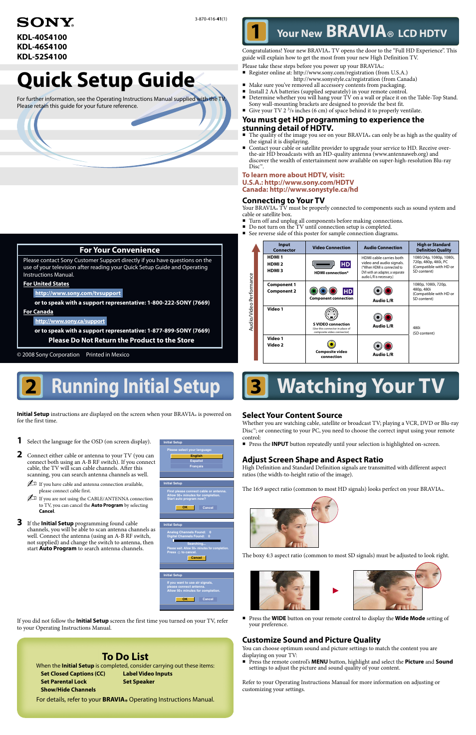 Sony KDL-46S4100 User Manual | 2 pages