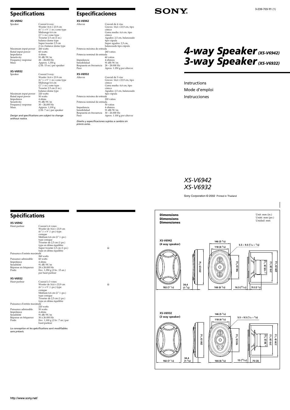 Sony XS-V6942 User Manual | 2 pages
