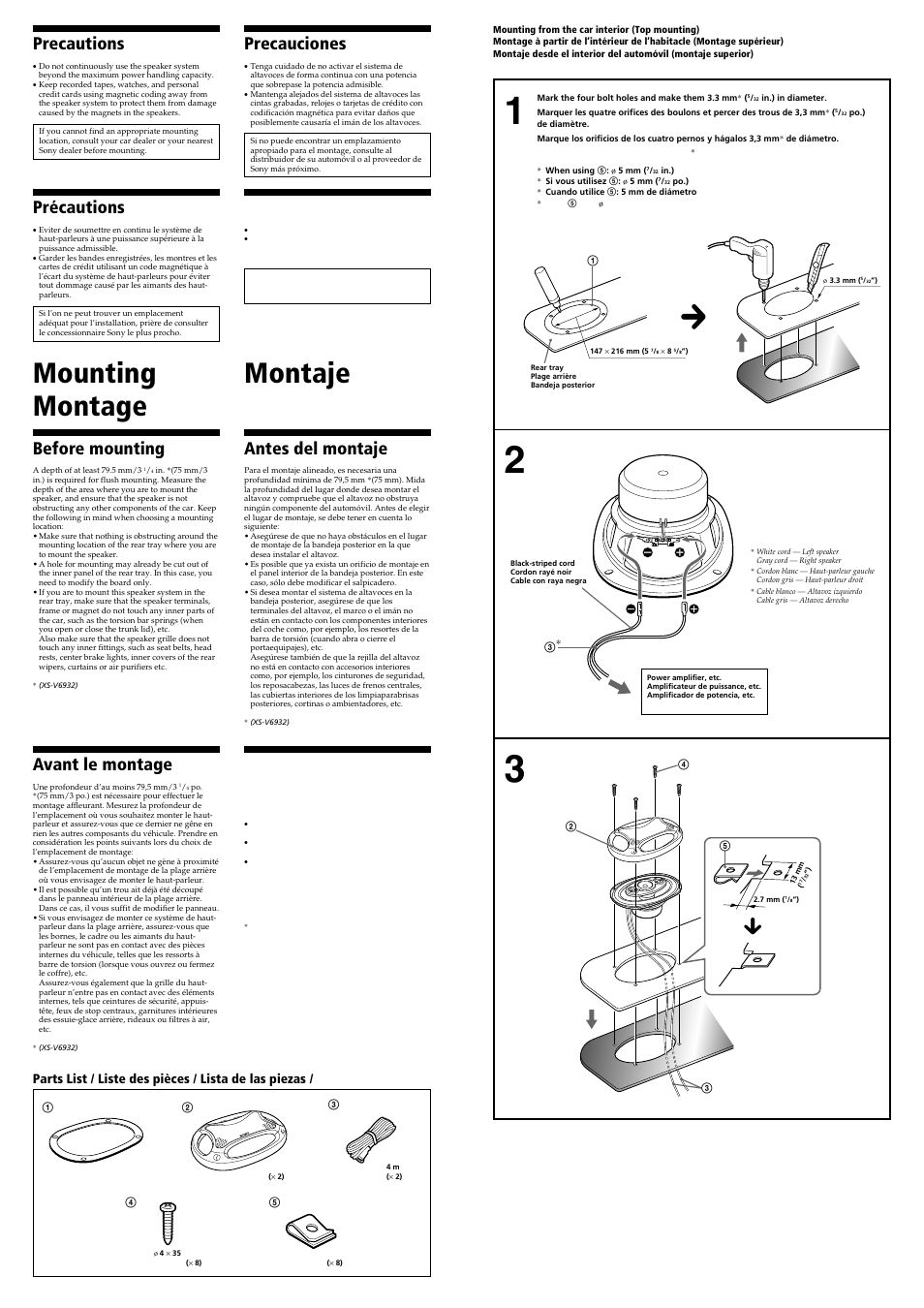 13 c, Mounting montage, Montaje 安裝 | Before mounting, Avant le montage, Antes del montaje, Precautions, Précautions, Precauciones, 使用前須注意 | Sony XS-V6942 User Manual | Page 2 / 2