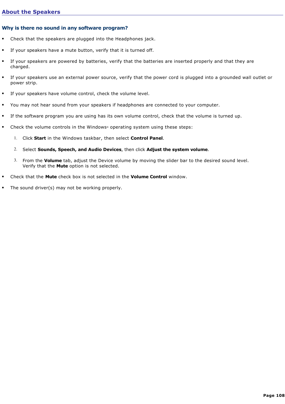 About the speakers | Sony VGC-RB64GY User Manual | Page 108 / 131