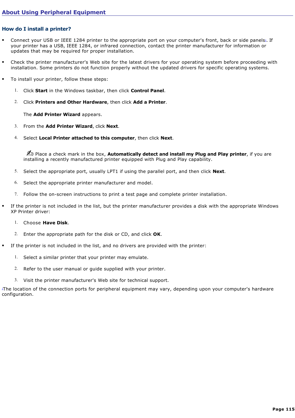 About using peripheral equipment | Sony VGC-RB64GY User Manual | Page 115 / 131