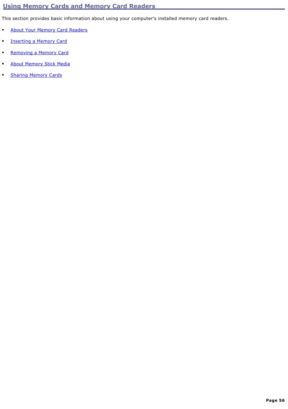 Using memory cards and memory card readers | Sony VGC-RB64GY User Manual | Page 56 / 131