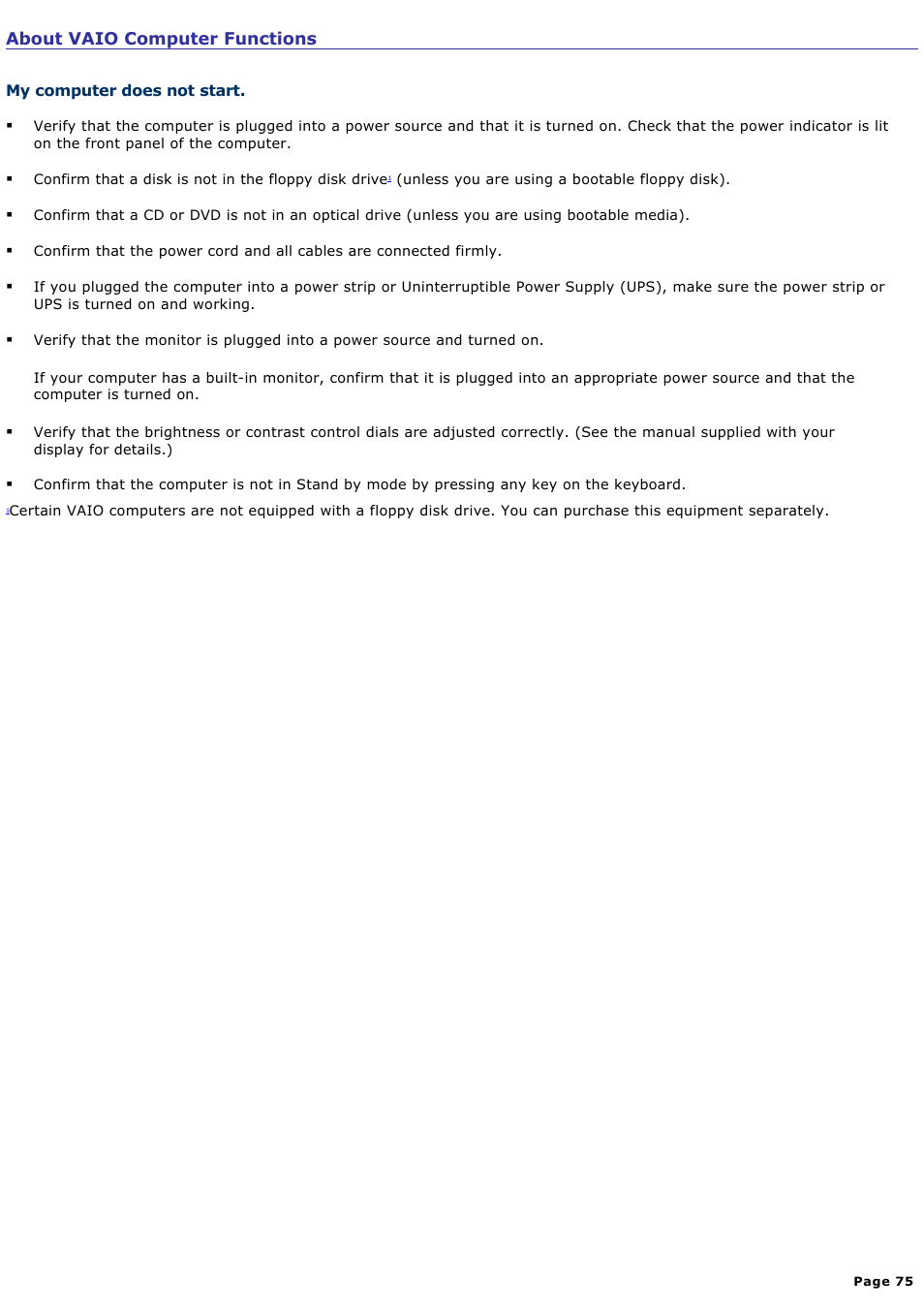 About vaio computer functions | Sony VGC-RB64GY User Manual | Page 75 / 131