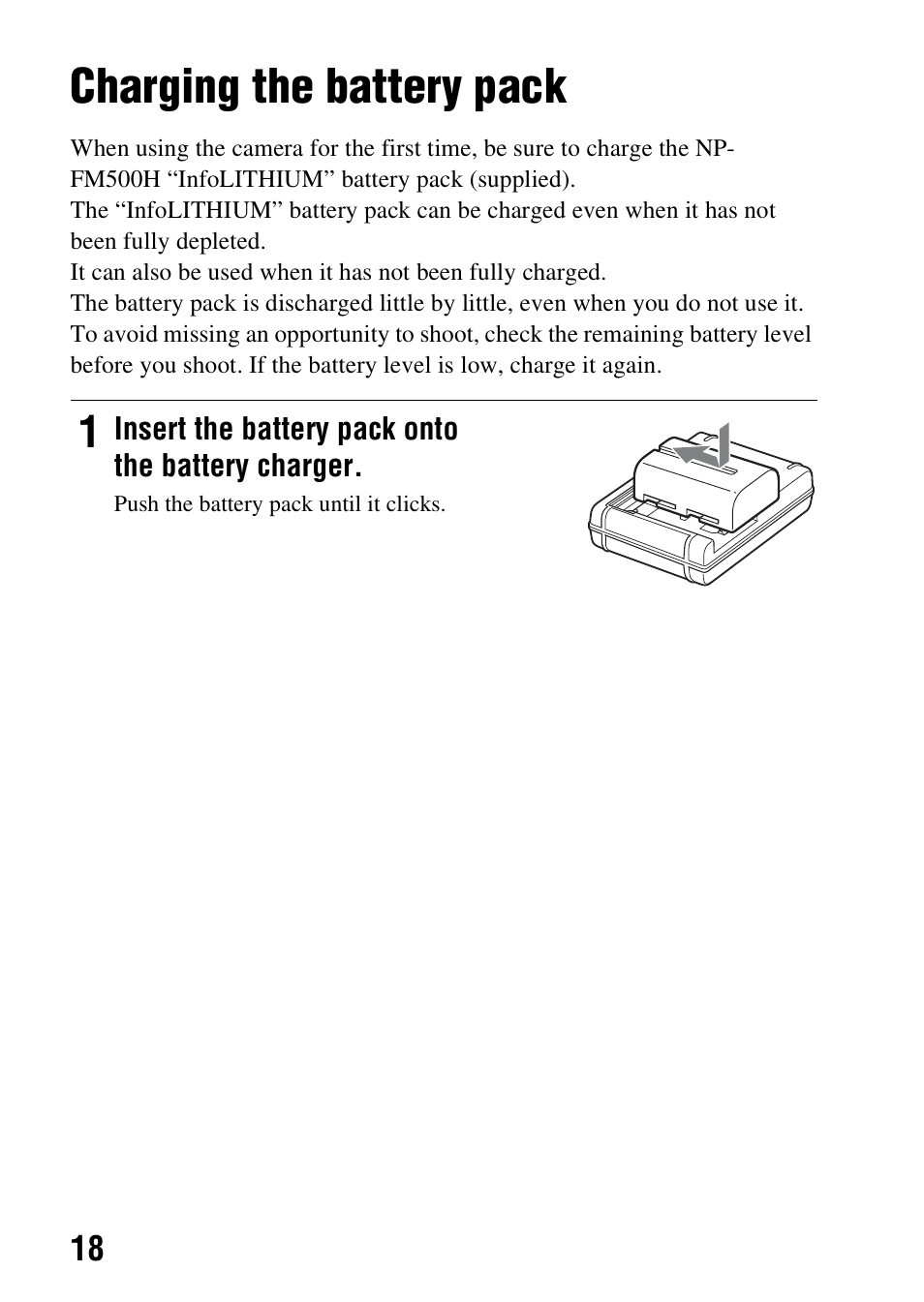 Charging the battery pack | Sony SLT-A57M User Manual | Page 18 / 96