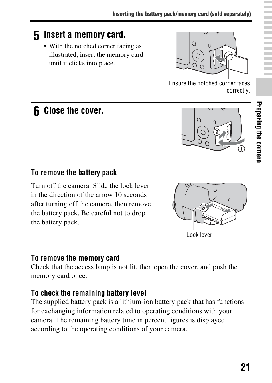 Close the cover | Sony SLT-A57M User Manual | Page 21 / 96