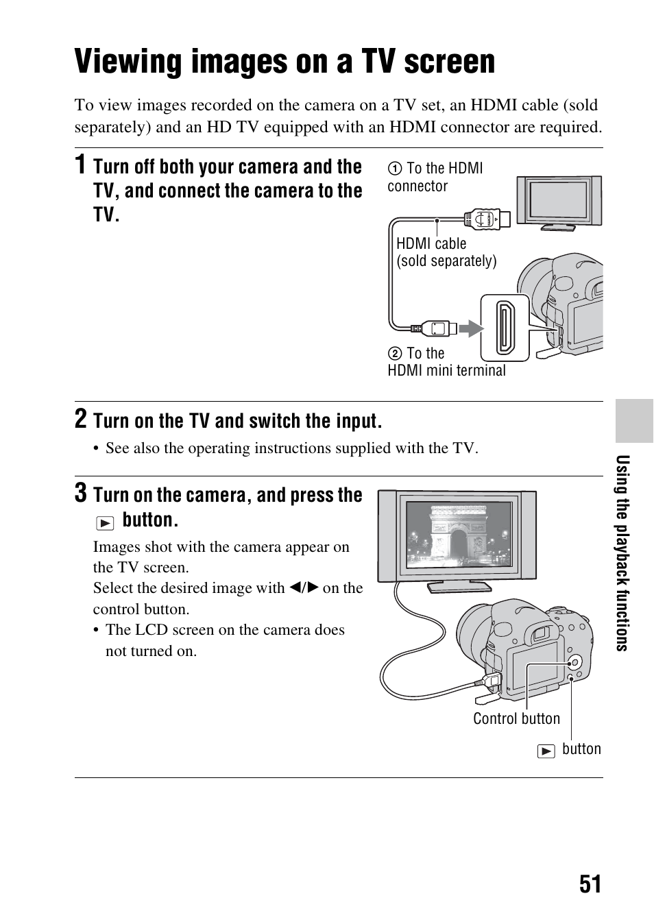 Viewing images on a tv screen | Sony SLT-A57M User Manual | Page 51 / 96