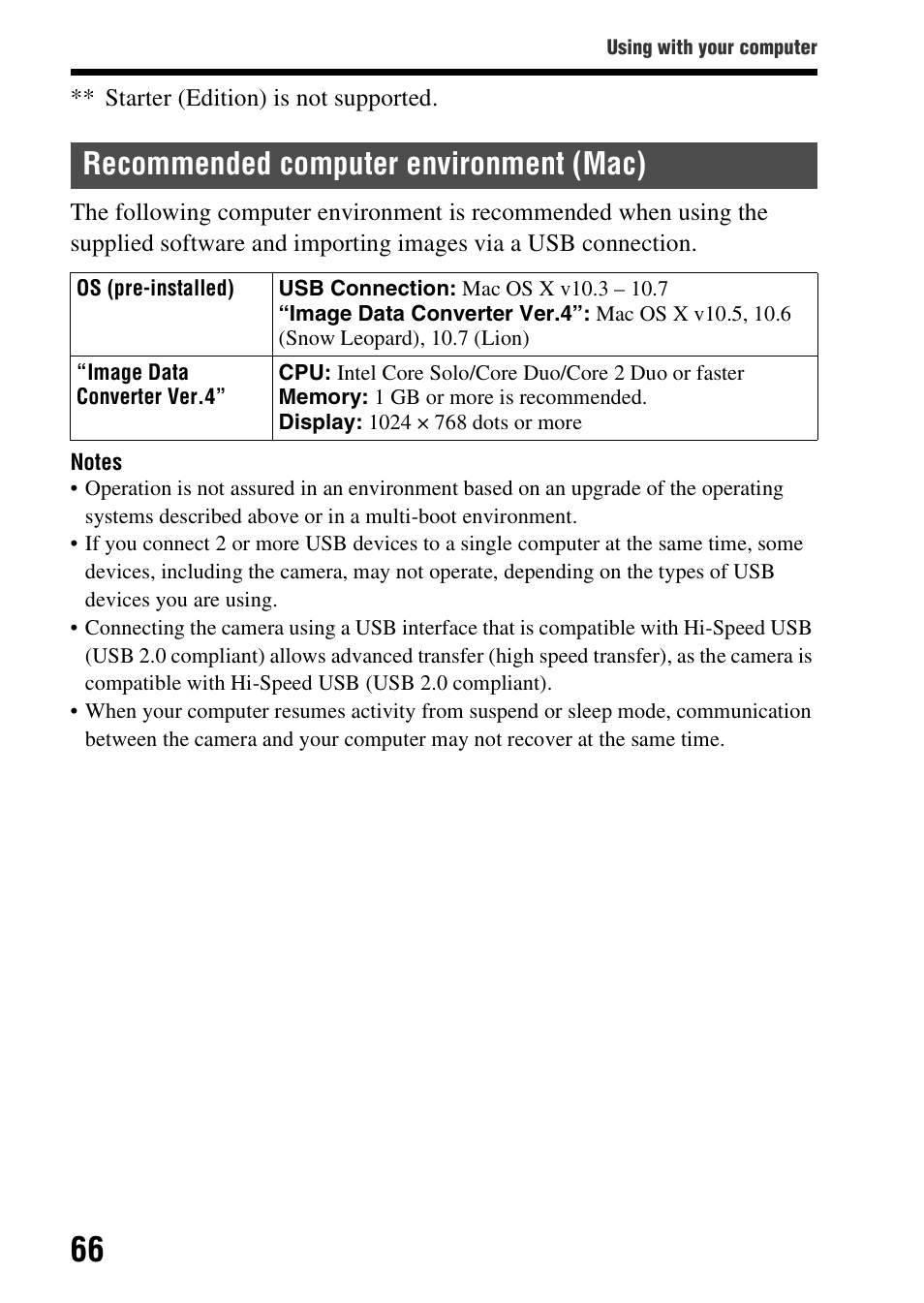 Recommended computer environment (mac) | Sony SLT-A57M User Manual | Page 66 / 96