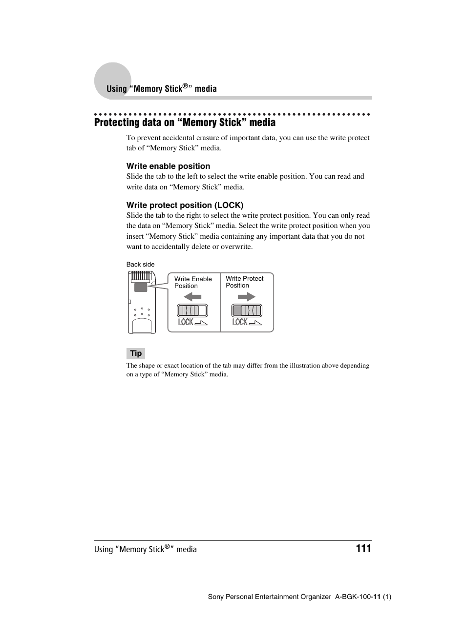 Protecting data on “memory stick” media | Sony PEG-SJ22 User Manual | Page 111 / 169