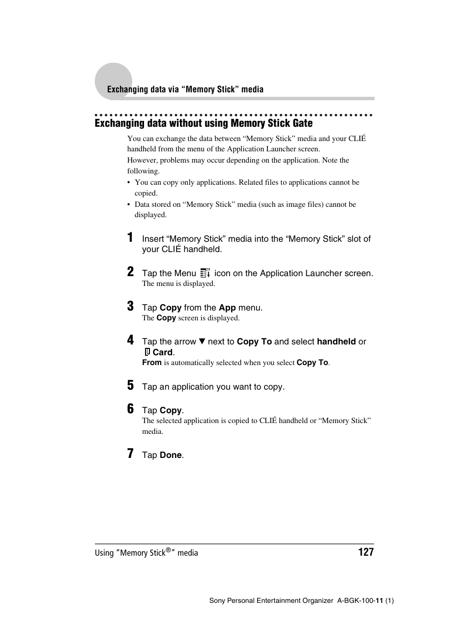 Exchanging data without using memory stick gate | Sony PEG-SJ22 User Manual | Page 127 / 169