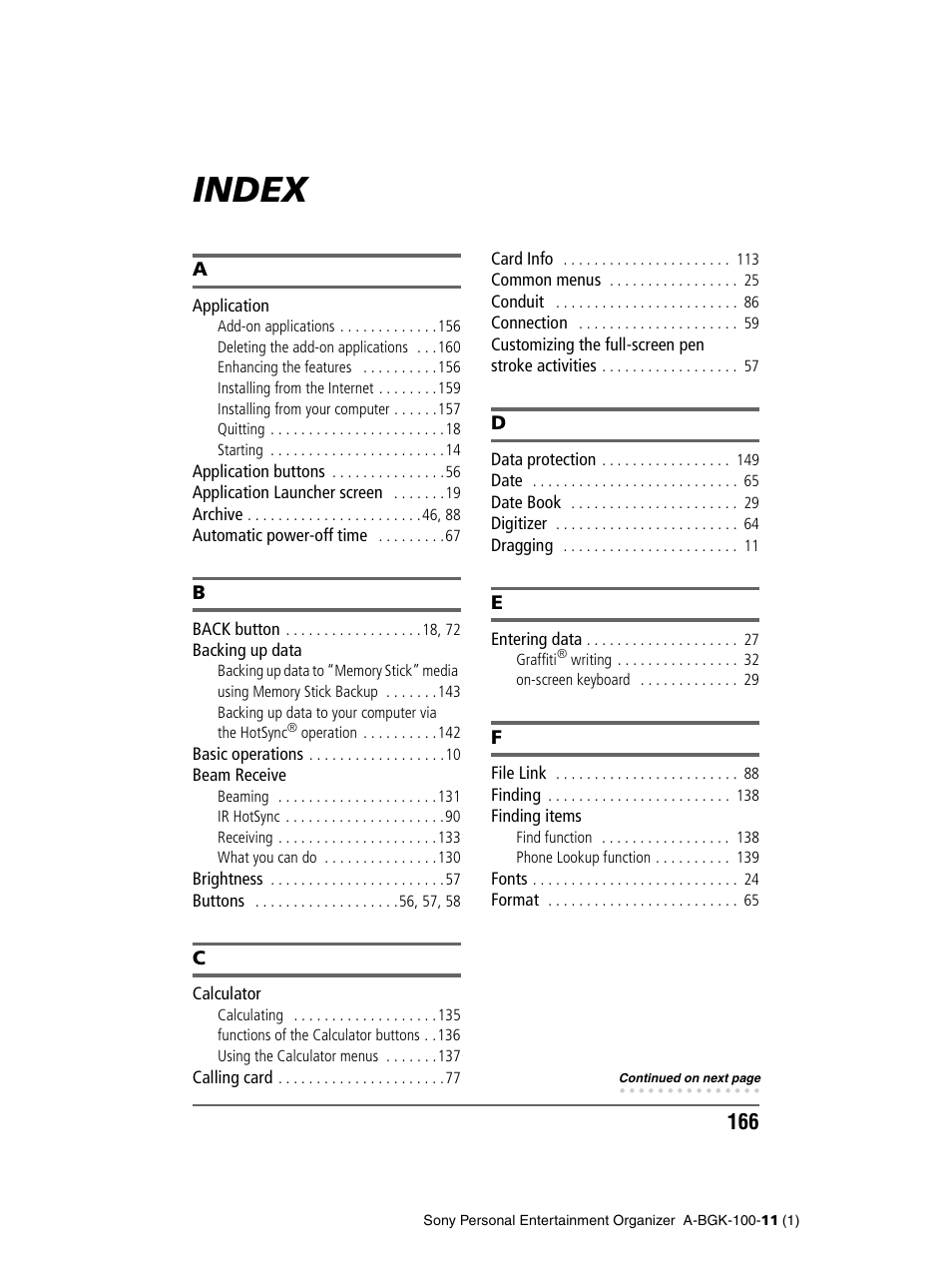 Index | Sony PEG-SJ22 User Manual | Page 166 / 169